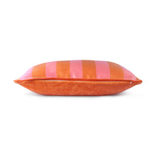 Load image into Gallery viewer, Striped Satin & Velvet Cushion in Orange/Pink 50x35