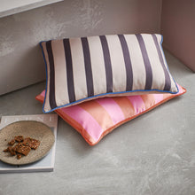 Load image into Gallery viewer, Striped Satin & Velvet Cushion in Orange/Pink 50x35