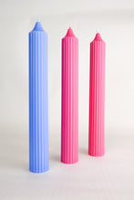 Load image into Gallery viewer, Ribbed Pillar Candle - Pastel Blue