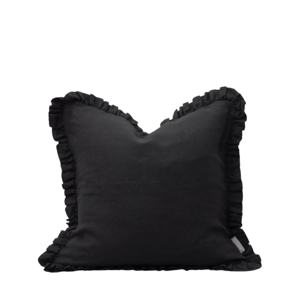 Oli Ruffle Cushion in Black 40x40