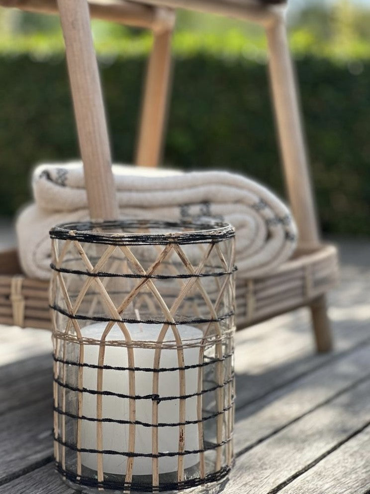 Large Candle Holder With Bamboo Braid