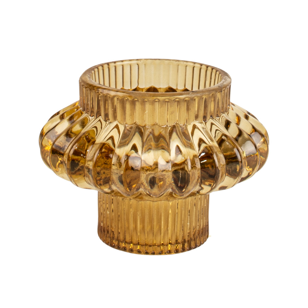 Glass Candleholder Duo in Amber