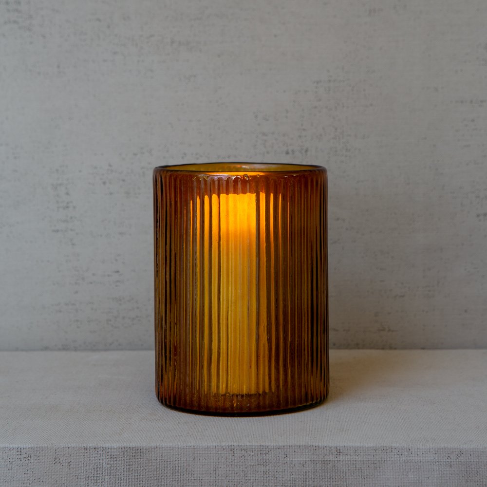 Ribbed Amber Candle Holder