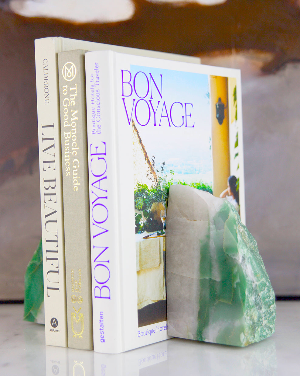 Green Aventurine/Quartz Crystal Bookends