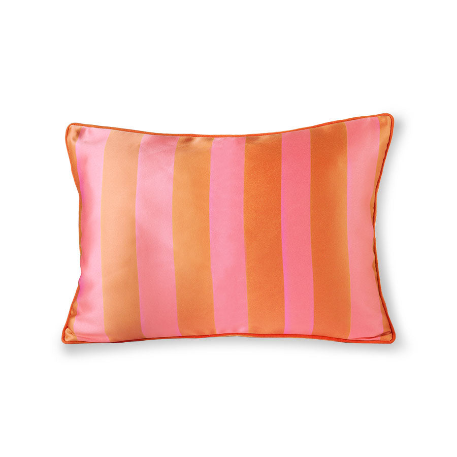 Striped Satin & Velvet Cushion in Orange/Pink