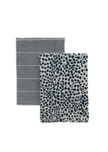 Load image into Gallery viewer, Animal Print &amp; Stripe Tea Towels in Navy Blue - Set of 2
