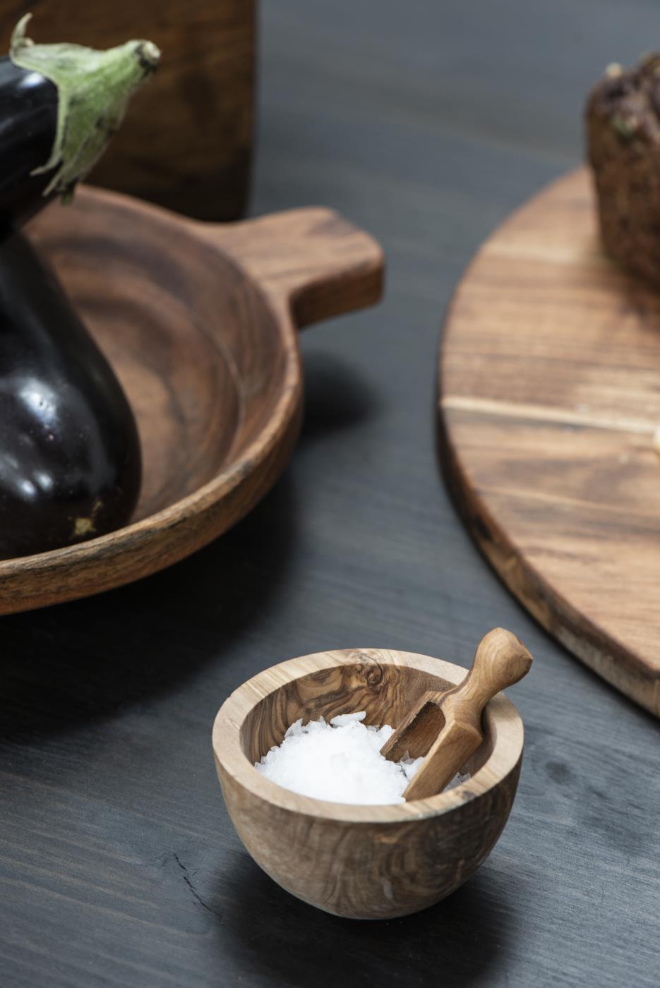 Olive Wood Salt Bowl & Spoon Set