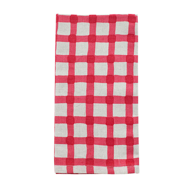 Watercolour Gingham Napkins in Red - Set of 4