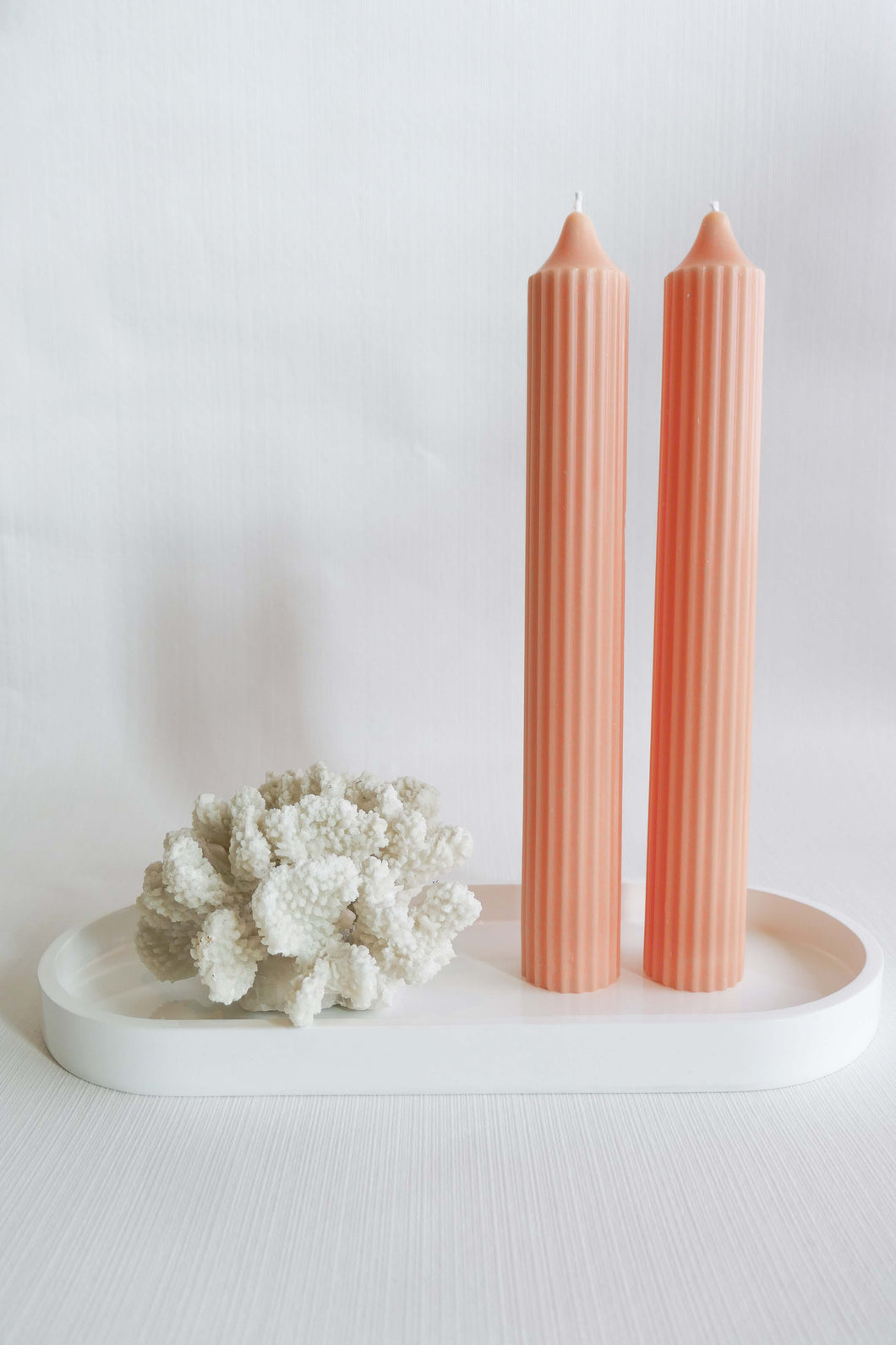 Ribbed Pillar Candle - Pastel Peach